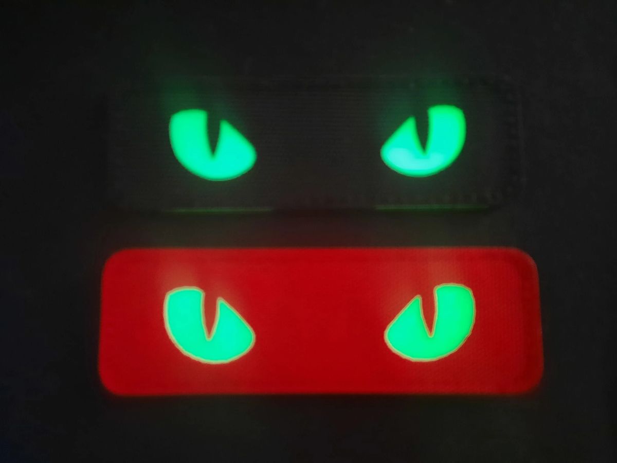 Cats eyes, glow in the dark velcro patch